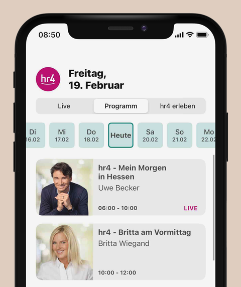 Der Bereich "Programm" in der neuen hr4-App