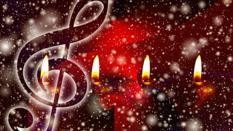 Weihnachtliches Motiv mit Schneeflocken, Kerzen und einem Notenschlüssel