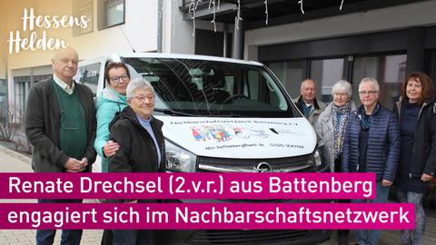 vlnr: Oskar Weigand (Reparatur Café), Ingrid Quick (Kassenwartin), Rosina Waßmuth (nutzt den Fahrdienst), Siegfried Franke (Vorsitzender), Else Engelbach (nachhaltige Nähstube), Renate Drechsel (Fahrdienst/Orga Bürgerbus, Heldin), Andrea Wende-Riemenschneider (Vorstand + Nominierende)